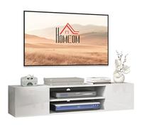 HOMCOM - Mueble de banco para TV de pared colgante, estilo contemporáneo, 2 armarios, 2 pasacables y 2 nichos centrales 140 x 30 x 30 cm, color blanco