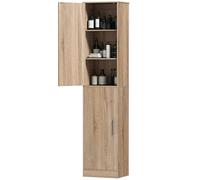 HOMCOM Mueble de baño alto Slim de 180 cm, mueble de baño tipo columna con 2 armarios con puertas, estantes ajustables, para lavadero, salón, cocina, nórdico, 40 x 35 x 180 cm, color madera