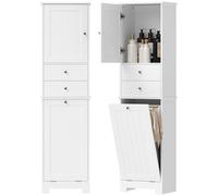 HOMCOM Mueble de baño alto y estrecho, mueble de baño ahorraespacio con cesto para la ropa sucia abatible, puertas con cierre suave, 2 cajones, para lavandería, moderno, 45 x 30 x 171,3 cm, blanco