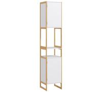 HOMCOM Mueble de baño Armario Alto con 2 nichos y 2 armarios Estante Regulable Puerta con Apertura a presión, bambú Dim. 33L x 33W x 170H cm Blanco
