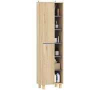 HOMCOM Mueble de baño, Armario de baño con 6 Compartimentos Abiertos y 2 armarios, Dim. 40W x 24D x 148H cm, Madera Natural