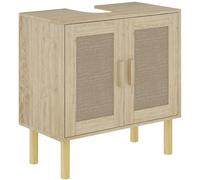 HOMCOM Mueble de baño bajo lavabo mueble de lavabo puertas de ratán patas de madera de pino 2 niveles 60x30x60 cm Roble Aosom España