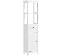 HOMCOM Mueble de Baño con Cajón Puerta Estante Ajustable y 2 Compartimientos Armario de Baño Moderno 40x30x165 cm Blanco
