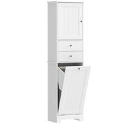 HOMCOM Mueble de Baño con Cesto para Ropa Plegable, Armario y 2 Cajones, en Madera, 45x30x171 cm, Blanco Aosom España