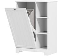 HOMCOM Mueble de Baño con Cesto Ropa Sucia Cesta Extraíble Estante Ajustable y Compartimentos para Baño 60x38x86 cm Blanco Aosom España