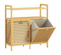 Mueble Ropa Sucia de Bambú 2 Bolsas de Ropa Extraíbles y Lavables con Asa 2 Estantes Abiertos 82x33x88 cm Natural 2 puerta