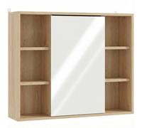 HOMCOM Mueble de baño con espejo, armario con puertas y 6 compartimentos abiertos, 60 x 14,5 x 49,4 cm, madera natural Aosom España