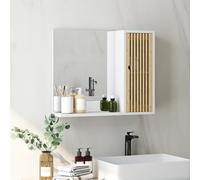 HOMCOM Mueble de baño con Espejo, Espejo de baño con Estante, Puerta de Listones de bambú y Estante Regulable, 60 x 14 x 50 cm, Blanco