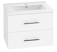 HOMCOM Mueble de Baño con Lavabo, de Pared con 2 Cajones 61x40x48 cm Blanco | Armario Bajo Lavabo, Lavamanos de Cerámica, Estilo Moderno