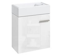 HOMCOM Mueble de Baño Con Lavabo de Pared, Puerta Con Cierre Suave y Armario Moderno, 40x23x50 cm, Blanco Brillante