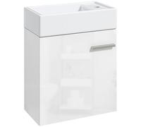 HOMCOM Mueble de Baño Con Lavabo de Pared, Puerta Con Cierre Suave y Armario Moderno, 40x23x50 cm, Blanco Brillante