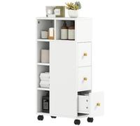 HOMCOM - Mueble de baño con Ruedas, 3 cajones, 20 x 40 x 80 cm, Color | Mueble de almacenamiento estrecho, armario con 5 compartimentos abiertos, estantes ajustables, para sala de estar y espacios
