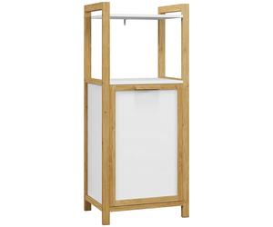 HOMCOM Mueble de Baño de Bambú con Cesto de Lino Ahorra Espacio - 2 estantes - 40x30x86,5 cm Aosom España