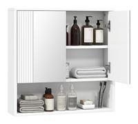 HOMCOM Mueble de baño de pared, mueble de baño suspendido moderno con puerta de cierre suave, 2 puertas espejadas, compartimento abierto, estante ajustable, para salón y entrada, ahorro de espacio
