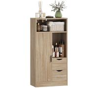 HOMCOM Mueble de Baño Estrecho Armario de Baño con 2 Cajones Compartimento Abierto y Estantes Ajustables para Espacio Pequeño Cocina Salón 50x25x100 cm Natural