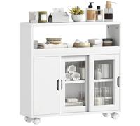 HOMCOM Mueble de baño Estrecho con Ruedas y Puertas correderas de Vidrio Templado, Mueble de baño Ahorra Espacio con estantes Ajustables, para Comedor, salón, Sala de Estar, Cocina, 71 x 20 x 70 cm,