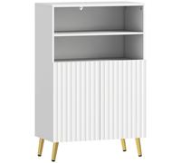 HOMCOM Mueble de Baño Moderno con 2 Estantes Abiertos y Armario con Puertas Amortiguadas, 60x31.8x93 cm, Blanco Aosom España