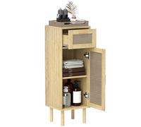 HOMCOM Mueble de baño, Mueble de Estilo Bohemio con cajón y Armario, estantes Regulables, Puerta de ratán, Mueble para baño, salón, Cocina - 32 x 30 x 92 cm, Roble