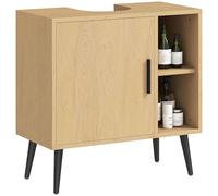 HOMCOM Mueble de baño, mueble industrial con puerta de cierre suave y estante ajustable, 60 x 30 x 59,5 cm, roble