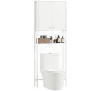 HOMCOM Mueble de baño sobre WC con armario y estante abierto, mueble sobre lavadora con patas de metal, 64 x 20 x 180 cm, blanco