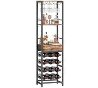 HOMCOM Mueble de Bar para Vinos con Soporte de Copas y Cajón, Botellero para 12 Botellas, con Estante Abierto, Estilo Industrial, para Cocina, Comedor, Bar, 40x30x148 cm, Marrón Rústico