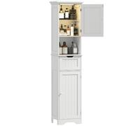 HOMCOM - Mueble de columna de baño con LED, armario de almacenamiento estrecho con cajón, estante ajustable, 2 puertas y compartimento abierto, para espacios pequeños, inodoro, 40 x 30 x 170 cm, color