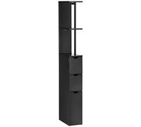 HOMCOM Mueble de columna para baño de madera que ahorra espacio, armario de baño con estantes, armario y cajones, color negro, 15 x 33 x 136 cm