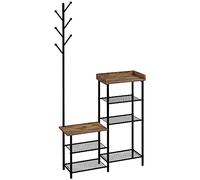 HOMCOM Perchero con Zapatero con 5 Estantes Perchero Zapatero Recibidor con 6 Ganchos para Colgar Bolsos Ropa Estilo Industrial para Pasillo Entrada 92,5x28,2x182 cm Marrón Rústico