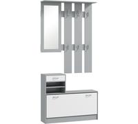 HOMCOM Recibidor de Entrada con Espejo Perchero y Zapatero Mueble de Recibidor de 2 Piezas con 6 Ganchos Estantes y Cajón Abatible para Pasillo Gris Oscuro