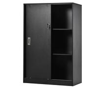 HOMCOM Armario de Oficina 2 Puertas correderas con cerradura 80x40x120 cm 2 estantes Paneles de Partículas Negro Aosom España