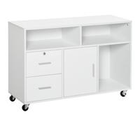 HOMCOM Mueble de Oficina con Ruedas Cajones y Estantes 100x35x65 cm Blanco