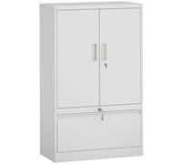 HOMCOM Mueble de Oficina en Acero con Estante Interno Ajustable y Cajón, 80x40x130 cm, Blanco