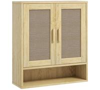 HOMCOM Mueble de Pared para Cuarto de baño, Mueble de WC Colgante, con Estante Ajustable, Doble Puerta y Estante Abierto, 59 x 20 x 66,5 cm, Efecto Madera de Roble