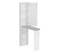 Homcom mueble de plancha con espejo, tabla de planchar plegable, mueble planchador con 6 compartimentos, 2 ganchos, para espacios reducidos, 107x35x174 cm, blanco