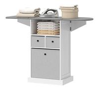 HOMCOM Mueble de Plancha con Ruedas Tabla de Planchar Plegable 3 Cajones de Tela 121x37x89,5 cm Blanco BLANCO largo