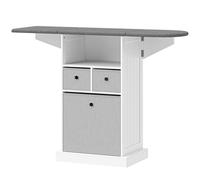 HOMCOM Mueble de Plancha con Ruedas Tabla de Planchar Plegable 3 Cajones de Tela 121x37x89,5 cm Blanco