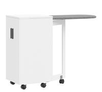 HOMCOM Mueble de planchado 2 en 1, mesa de planchar plegable con ruedas con estante ajustable y bisagras, blanco