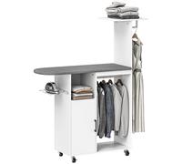 HOMCOM Mueble de Planchar Ruedas Soporte Lateral 127,5x43,5x153 cm Blanco | Mueble de Planchado, Tabla de Planchar, Barra para Ropa, Estante Ajustable