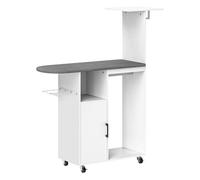 Homcom mueble de planchar con ruedas y soporte lateral mueble de planchado con tabla de planchar barra para ropa estante ajustable 127,5x43,5x153 cm blanco 153 cm
