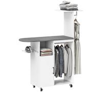 HOMCOM Mueble de Planchar Ruedas Soporte Lateral 127,5x43,5x153 cm Blanco | Mueble de Planchado, Tabla de Planchar, Barra para Ropa, Estante Ajustable