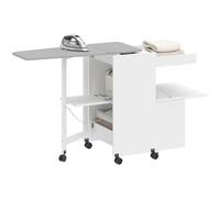 HOMCOM Mueble de planchar, tabla de planchar plegable con ruedas con soporte para plancha, puertas a presión, bisagras de cierre suave, mueble de almacenamiento para espacios pequeños, lavandería