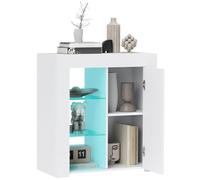 HOMCOM Mueble de salón LED con 3 estantes de cristal abiertos ajustables y armario de 2 niveles, Aparador de salón moderno en aglomerado para entrada, 75x40.1x83 cm, Blanco