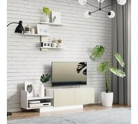 HOMCOM Mueble de Salón para TV con Mesa para Televisor 150x31,5x40 cm y Estante de Pared 95,5x16x60 cm Estilo Natural y Minimalista Aosom España