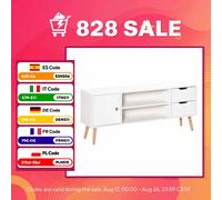HOMCOM Mueble de TV 120x28x44cm con Armario Estantes Abiertos Cajones Carga 30kg
