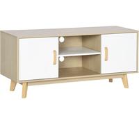 HOMCOM Mueble de TV para Televisores de hasta 55" Mesa TV con 2 Armarios y 2 Estantes 120x40x55 cm en Color Natural y Blanco Aosom España