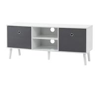 HOMCOM Mueble de TV 2 Cajones de Tela hasta 50 Pulgadas 110cm Blanco y Gris | Mesa de TV, 2 Estantes Abiertos, Orificios para Cables, para Salón, Dormitorio
