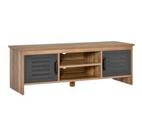 HOMCOM Mueble de TV 42" 2 Puertas Metal 109x35x38 cm Madera Natural y Gris | 2 Compartimentos Cerrados, 2 Estantes Abiertos, Mueble de Salón Moderno, Mesa para Televisor