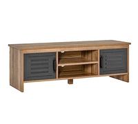 HOMCOM Mueble de TV para Televisores 42" con 2 Compartimentos Cerrados Puertas de Metal y 2 Estantes 109x35x38 cm Madera Natural y Gris Aosom España