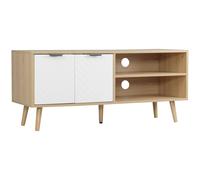 HOMCOM Mueble de TV 46 Pulgadas con 2 Puertas y 2 Estantes Mesa TV Moderno Natural y Blanco 110x39x48,8 cm para Televisores Aosom España