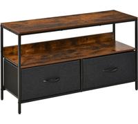 HOMCOM Mueble de TV de hasta 47" Mesa de TV Estilo Industrial con Estante y 2 Cajones de Tela Plegables para Salón Dormitorio 98x29x56 cm Marrón Rústico y Negro
